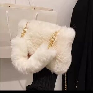 Elegant White Faux Fur Handbag